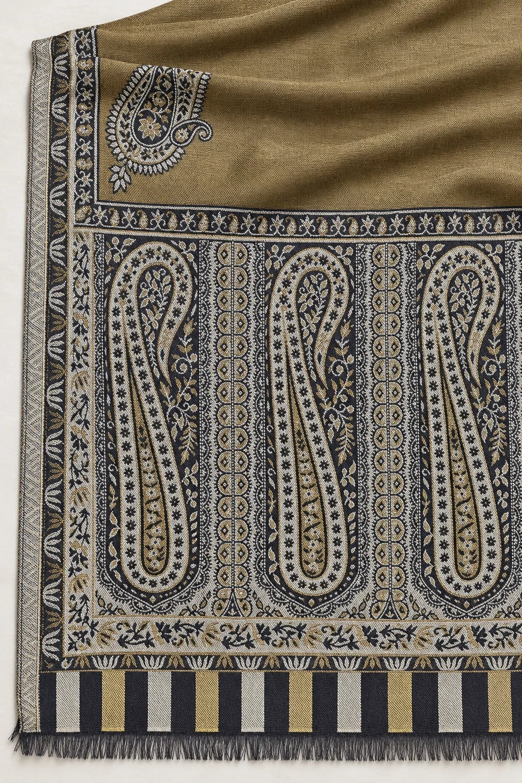 Moonlight Reversible Black & Antique Gold Shawl - 03-material-detail