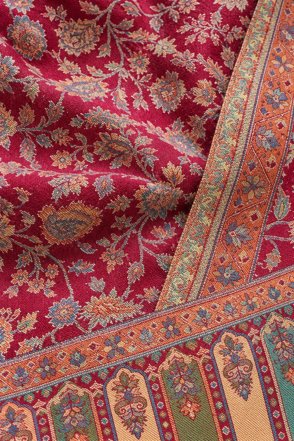 Premium Kani #17 Floral Deep Red Shawl — 02-material-macro