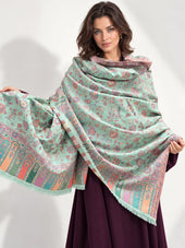 Premium Kani #17 Floral Mint Green Shawl — 01-main-portrait