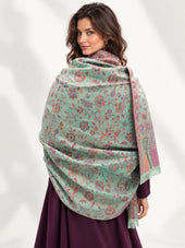Premium Kani #17 Floral Mint Green Shawl — 03-back-drape