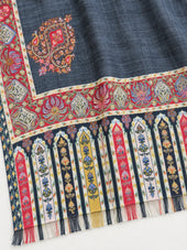 Premium Kalamkari Border #67 Charcoal Grey Shawl — 05-pallu-detail