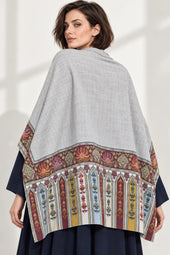 Premium Kalamkari Border #67 Pearl Grey Shawl — 04-back-drape