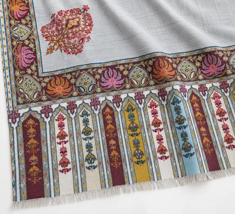 Premium Kalamkari Border #67 Pearl Grey Shawl — 05-pallu-detail