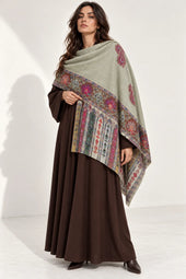 Premium Kalamkari Border #67 Sage Green Shawl — 03-full-length-portrait