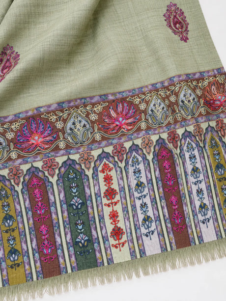 Premium Kalamkari Border #67 Sage Green Shawl — 05-pallu-detail