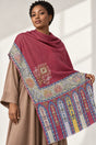 Premium Kalamkari Border #67 Burgundy Shawl — 01-model-closeup