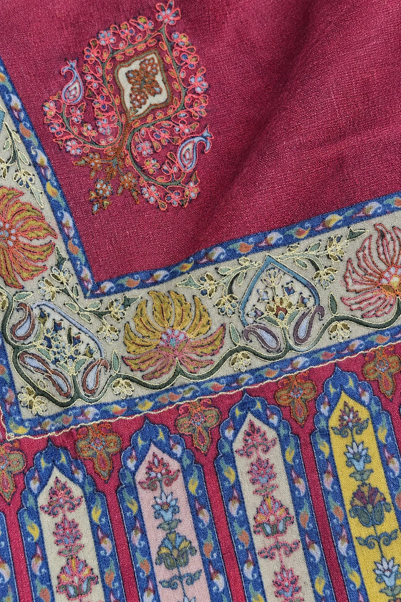 Premium Kalamkari Border #67 Burgundy Shawl — 02-material-macro