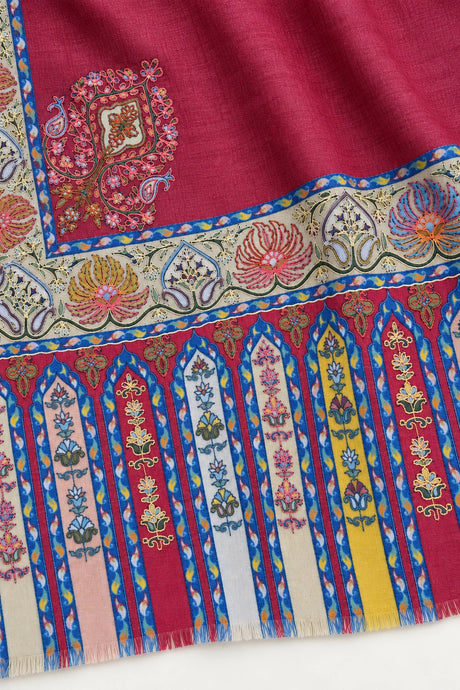 Premium Kalamkari Border #67 Burgundy Shawl — 05-pallu-detail