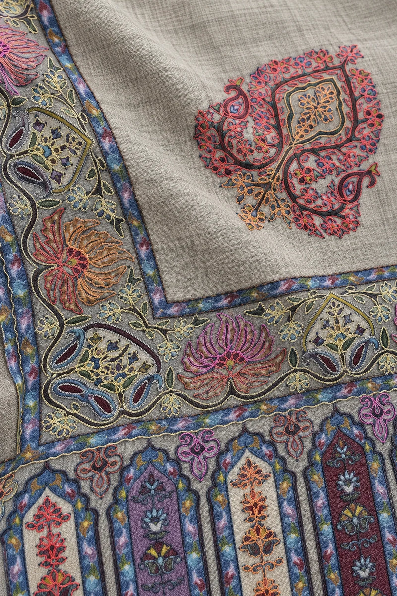 Premium Kalamkari Border #67 Taupe Shawl — 02-material-macro