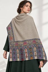 Premium Kalamkari Border #67 Taupe Shawl — 04-back-drape