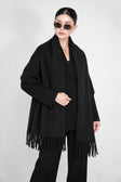 Original Wool Shawl – Black – front view with sunglasses