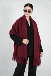Original Wool Shawl – Dark Burgundy – front with glasses