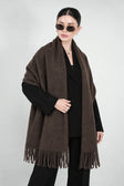 Original Wool Shawl – Dark Brown – front with glasses