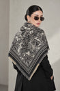 BLACK cashmere animal print square shawl folded into a triangle — triangle-back