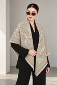 LIGHT BEIGE cashmere animal print square shawl folded into a triangle — standing