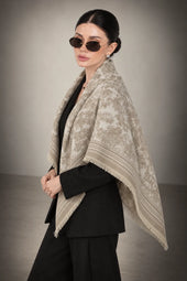 LIGHT BEIGE cashmere animal print square shawl folded into a triangle — vignette