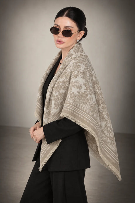 LIGHT BEIGE cashmere animal print square shawl folded into a triangle — vignette