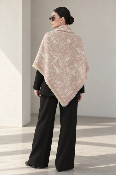 LIGHT PINK GULABI cashmere animal print square shawl folded into a triangle — triangle-back