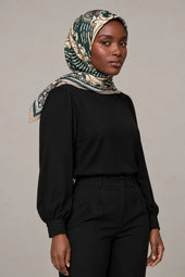 Silk Forest Baroque Murabba Scarf, 90×90 cm square hijab in Kuwait — portrait portrait