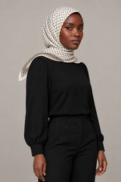 Silk Mocha Cross Murabba Scarf, 90×90 cm square hijab in Kuwait — portrait portrait