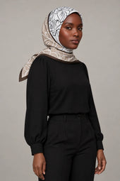 Silk Taupe Lily Murabba Scarf, 90×90 cm square hijab in Kuwait — portrait portrait